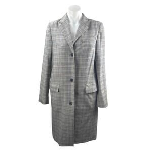 Aritzia Babaton Women's Gray Plaid Long Sleeve Midi Trench Coat Jacket Size 4